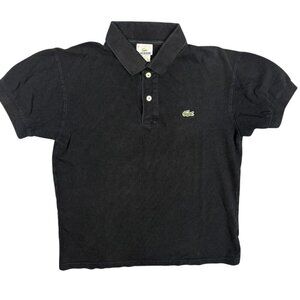 Lacoste Polo Shirt Short Sleeve Cotton Made in Peru Black Cropped Fit Medium